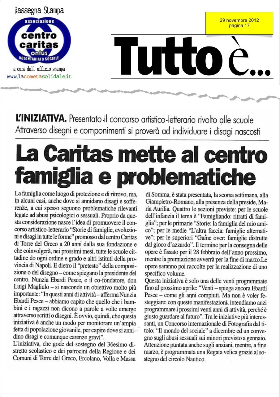 Anteprima: La Caritas mette al centro famiglia e problematiche