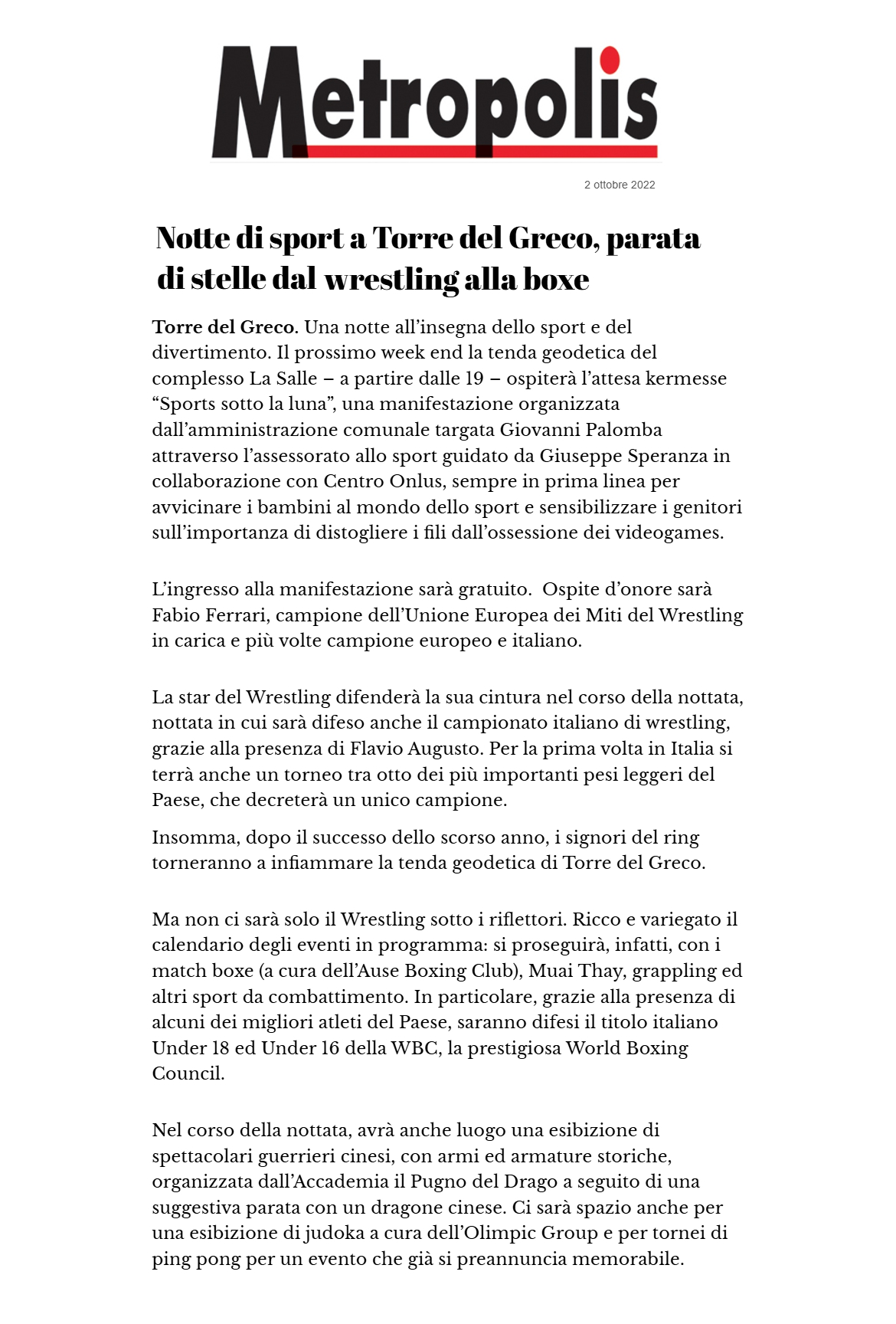 Anteprima: Notte di sport stelle del wrestling e boxe