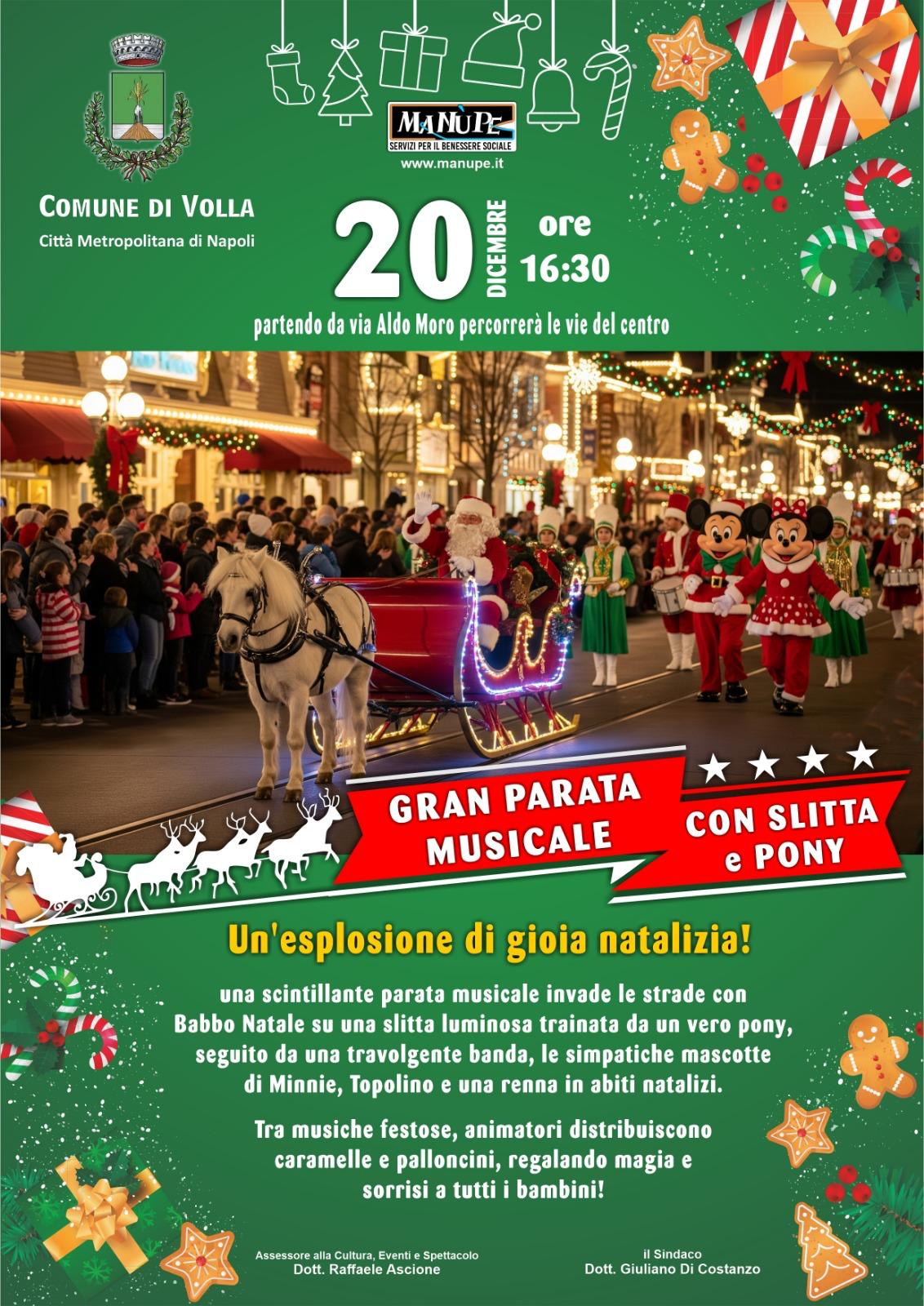Gran Parata Musicale Disney con Majorette,Slitta e Pony Volla